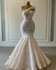 Plus Size Arabic Aso Ebi Luxurious Lace Beaded One Shoulder Mermaid Bridal Dresses Vintage Wedding Gowns Zj0553 407