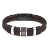 Fashion Men Braid Woven Black/Brown Leather Bracelet Stainless Steel Bracelet Bangle Jewelry Vintage Gift