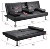 US Lager, Schwarz aufklappbares Sofa mit Armlehne / 2 Becherhalter / Metallbeine Lehnstuhl Couch Wohnmöbel W36814055