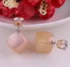 Ny Mode Kvinnor Punkt Örhängen Dubbelsidan Lysande Kvadratpärla (8mm 16mm) Studörhängen Stor Pearl Crystal Örhängen 12 Färgval