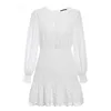 Paris Mädchen Frauen Lange Puff Sleeve Dots Vintage Sexy Weiße Spitze Kurze Kleider Weibliche Luxus Schlank Party Mini Kleid Vestidos