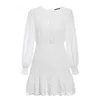 Paris Girl Women Long Puff Sleeve Dots Vintage Sexy White Lace Short Dresses Female Luxury Slim Party Mini Dress Vestidos