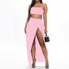Ruched Sexy Party 2 Piece Mulheres Plus Size Crop Top Twist Side Split Split Long Shays Matching Sets Club Two Parte Outfits G1916