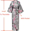 Szare kobiety długie drukowane szlafrok Floralpeacock Bride Druhna Suknia Rayon Rayon Prosta Rekonomita Kimono Bathobe Prezent ślubny Y2271V