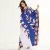 Women's Runway Dresses O Neck Batwing Sleeves Floral Printed Loose Design Elegant Maxi Long Casual Dresses Robes