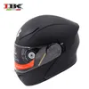 IBK Unisex Tam Yüz yarış Kask Motosiklet Elektrikli Bisiklet Scooter Anti-UV Ayaklı-up Çift Lens Siyah mat IBK-965 Soğuk