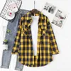 2020 autunno Plaid Camicia di Flanella Donne Camicette E Magliette E Camicette Retro Cotone Della Signora Capispalla Allentato Chemisier Femme Due Tasche