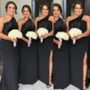 Mermaid Black New Bridesmaid Dresses One Shoulder Side Split Floor Length Summer Country Plus Size Maid of Honor Gowns Wedding Gue245i