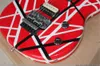 Guitarra personalizada de fábrica elétrica vermelha com faixas brancas, Bordo Braço de Viola, dupla ponte Rock, pode ser personalizado