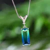 Cute Female Blue Green Rainbow Stone Necklace Square Gemoetric Pendant Necklace Rose Gold Color Wedding Necklaces For Women2044
