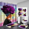 Moda Suya Duş Perde Kadınlar Banyo Setleri Afrikalı Amerikan Kız Kaymaz Hamamı Halı Tuvalet Kapak Banyo Halısı ile Kancalar L91FA ayarlar