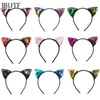 20pcs / lot arco de plástico com 2,4 '' reversível paetês bordados Ear Cat Moda Hairband Laço de Cabelo Acessórios HB068 CX200819