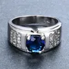 Classique rond Zircon blanc/bleu pierre bagues de fiançailles pour hommes femmes Vintage mode bijoux de mariage femme mâle promesse anneau