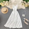 FTLZZ Kvinnor Backless Bohemian Klänning Sommar Sexig V-ringad Sashes Klänning Ärmlös Spaghetti Strap Strand Vit Vestido1