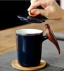 Kreative Vogel-Kaffeetasse aus Keramik mit Holzgriff, Milchbecher, großer Deckel, selbstrührende Teetassen, europäische kreative Tassen