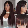 Natural Human Hair Non Lace Wig 1B 99J Colored Malaysian Remy Straight Glueless Wigs With Bangs For Black Women Cheap Burgundy Omb7515280