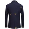 Bee embroidery Blazer Slim Fit Masculino Abiti Uomo 2020 Wedding Prom Blazers Tweed Wool For Men Stylish Suit Jacket1