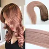 120g Clipe de cabeça completa em extensões de cabelo humano 7pcs ombre rosa marrom dicas # 3 Rose Gold balayage extensões de cabelo destaques