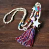 2020 kvinnors mode långkedja Färgglada träpärlor Tassel Halsband Heart Cross Star Lovely DIY smycken