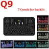 Q9s Mini backlit colorida teclado sem fio com suporte Touchpad RGB Q9 Air Mouse remoto para controle Android TV Box / Tablet