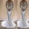 Nouvelles robes de mariée sexy sirène dentelle appliques perles col en V profond manches longues ceinture balayage train plus la taille robes de mariée formelles personnalisées