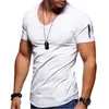 Herren-T-Shirt 2020 im neuen europäischen Stil mit Reißverschluss, gebogenem Langleinen-T-Shirt von höchster Qualität