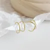 AprilGrass Brand Designer 100% 925 Sterling Silver No Piercing Double-layer Lines & ed "X" Shaped Gold Ear Cuff Clip Earrings for Women6460507