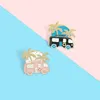 QIHE Soft Enamel Pin Pink Black Car RV Bus Bus Brooches Кокосовое дерево Ювелирные Изделия Kawaii Аксессуары Любовник Подарок