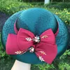 Stora breda grimkvinnor Winter Hat 2023 Green Fedora Hats Veil Felt Cap Ladies Bow Cloche Caps Wedding Female M157309C