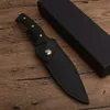 Cuchillo recto de supervivencia al aire libre 8Cr13 Hoja de satén Mango de palisandro de espiga completa Cuchillos de caza de hoja fija con funda de cuero