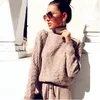 2020 New Women Sweater Suits Track Costumes 2 Piece Sets Autumn Winter Turtleneck Pullovers And Long Pants Knitted Suits Female X0923