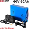 16S 20P 60V 60Ah ebike lithium ion battery 5000W 7000W electric bicycle for Samsung 30Q 18650 cell with 10A Charger