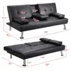 Nowa czarna kabriolet sofa z podłokietnikiem / 2-pucharowe uchwyty / lniana tkanina / metalowe nogi fotela kanapa domowe meble Łatwe montaż W36814055