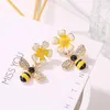 Stud Temperament Personality Zircon Bee Earrings Sweet Flower Shaped Asymmetric Crystal Insect Girls Gifts1