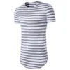 Mens Striped Longline Tshirt Hipster O Neck Kortärmad T-shirt Män Hip Hop Streetwear Extra Long T-shirt Male Camisetas Hombre1