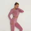 Nessaj Femmes Sans Couture Fitness Sport Deux Pièces Ensemble 2020 Haut À Manches Longues Taille Haute Leggings De Course Entraînement Slim Gym Outfit T200810