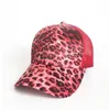 Cappello da baseball leopardato con coda di cavallo da donna, cappello da baseball disordinato con retro in rete, cappelli da festa da camionista con snapback regolabile vintage DA882