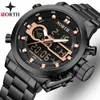 Mężczyźni zegarki zegarków wojskowych Mężczyźni LED Digital Dual Downish Waterproof Sport Watches Stal Pasek skórzany zegar kwarcowy Relogio MAS9137125