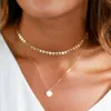 Moda Colar Multilayer Boho simples do ouro Colar Gargantilha Coin Layered por Mulheres Colar redonda Charme Collares Cortos Mujer