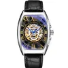 Nowe swobodne zegarki sportowe dla mężczyzn czarny top skórzany zegarek zegar zegarowy szkielet szkieletowy szkielet 6131741