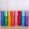 High Quality Blue/Green/Pink/Black/Amber Mini 10ml ROLL ON GLASS BOTTLE For Fragrances ESSENTIAL OILS Stainless Steel Roller Ball DWE11686