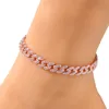 Kvinnor Anklets armband Iced Out Cuban Link Anklets Armband Gold Silver Pink Diamond Hip Hop Anklet Body Chain Jewelry2051