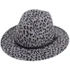 Moda şapka erkeklerin kadınları keçe YENİ Leopar baskı Caz şapka düz kenarlı geniş ağzına şapka çift şapkalar Panama 6 renk Caps