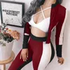 Running Set Lady Splice Croped Pullover Jogging Sports Sweatshirt och Side Striped Pants Tracksuit Women's #3