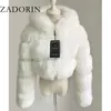 ZADORIN High Quality Furry Cropped Faux Fur Coats and Jackets Women Fluffy Top Coat with Hooded Winter Fur Jacket manteau femme 200921