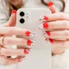24pcs set Press On Nails Fresh Style Flowers Printing Artificial Nails Design Red Fake Nail With Glue Nail Tips228Y9759443