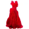 Chic Fashion Couture Hellrotes Abendkleid 2020 Frauen Rüschen Puffy Tüll Abend formelles Kleid Promi Pageant Party Kleider Robe