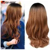Wignee Long 2 Tone Ombre Brown Ash Blonde Temperature Synthetic Wigs For Black/White Women Glueless Wavy Daily/Cosplay Hair Wig