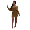 2020 Höst Batwing Full Sleeve Av Axel V-Neck Beading Sashes Stickad Mini Sexig Midi Dress Plus Storlek 6 Färger Lady Dresses