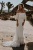 Boho 2021 Summer Beach Wedding Dresses Off the Shoulder Lace Chiffon Mermaid Bridal Gowns Bohemian Custom Made Plus Size13819381266641